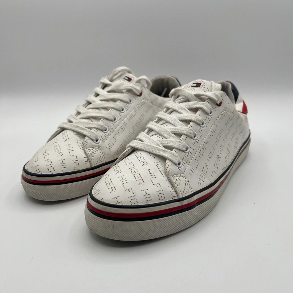 Tommy Hilfiger Falcor Sneakers Womens 9.5 White Navy Red Lace Up Logo